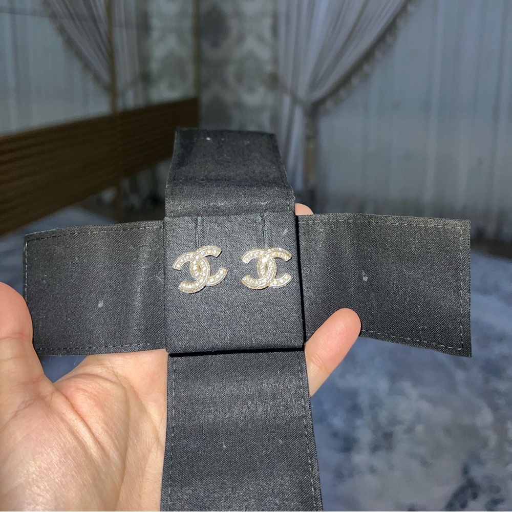 Chanel Crystal CC Logo Stud Statement Earrings